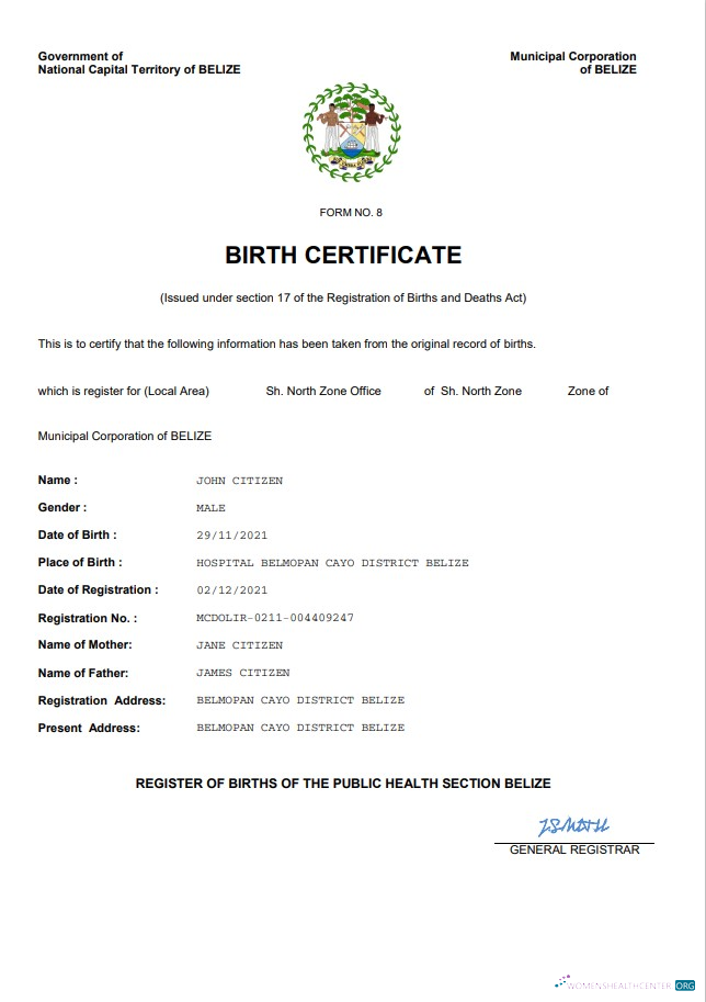 Download Belize vital record birth certificate Word and PDF template Photoshop template